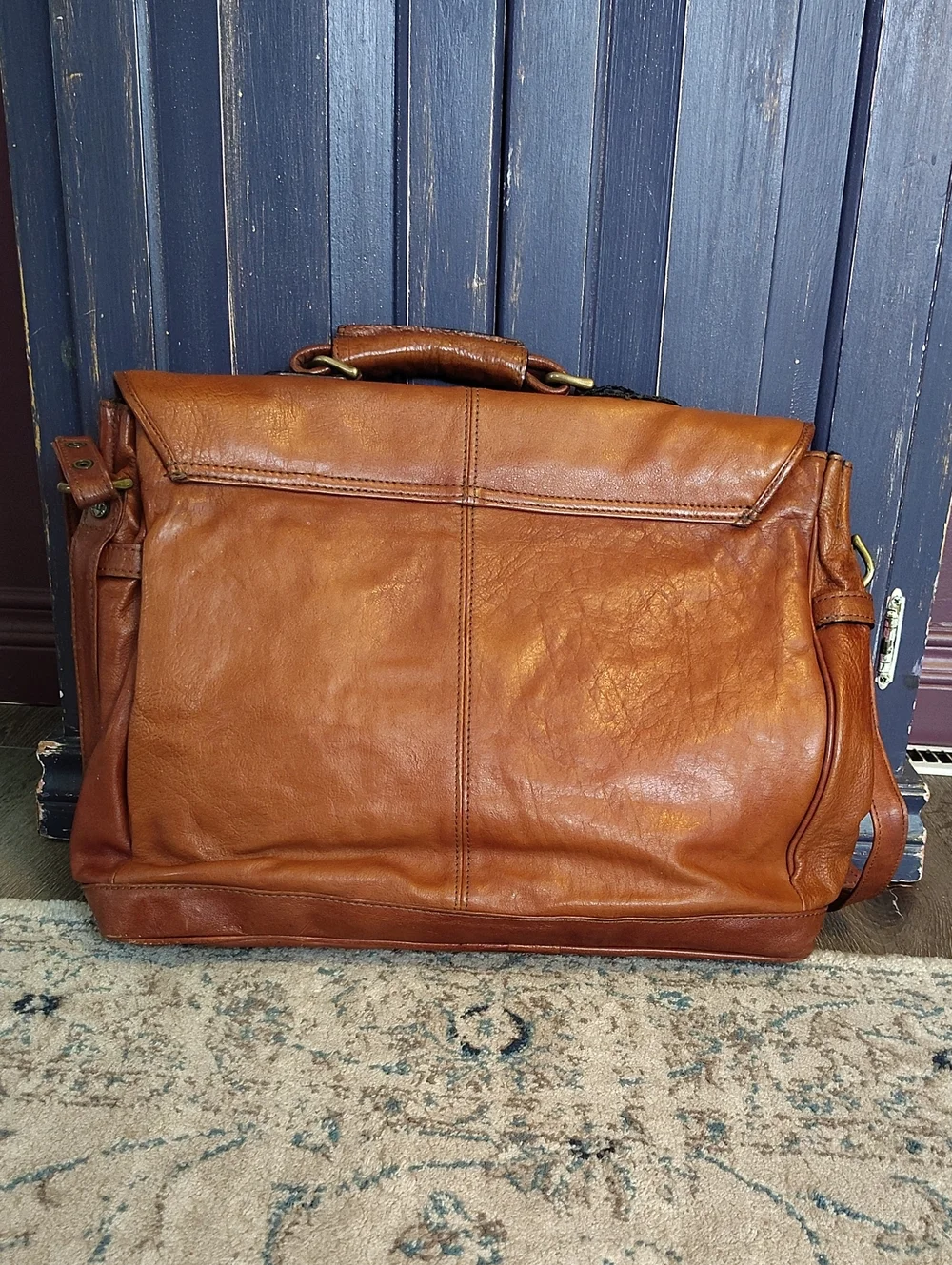 Vintage Leather Messenger Bag Multi Compartments